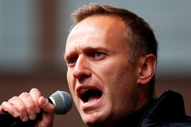 <p>La figura de la oposición rusa Alexei Navalny pronuncia un discurso durante una manifestación para exigir la liberación de los manifestantes encarcelados, que fueron detenidos durante las manifestaciones de la oposición por elecciones justas, en Moscú, Rusia, el 29 de septiembre de 2019. </p>