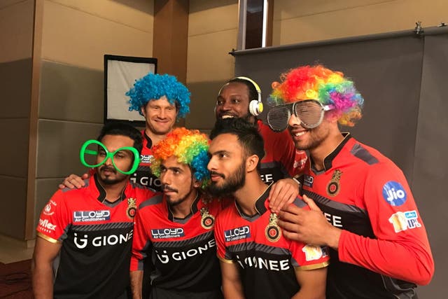Tymal Mills in action behind the scenes at a Royal Challengers Bangalore promotion