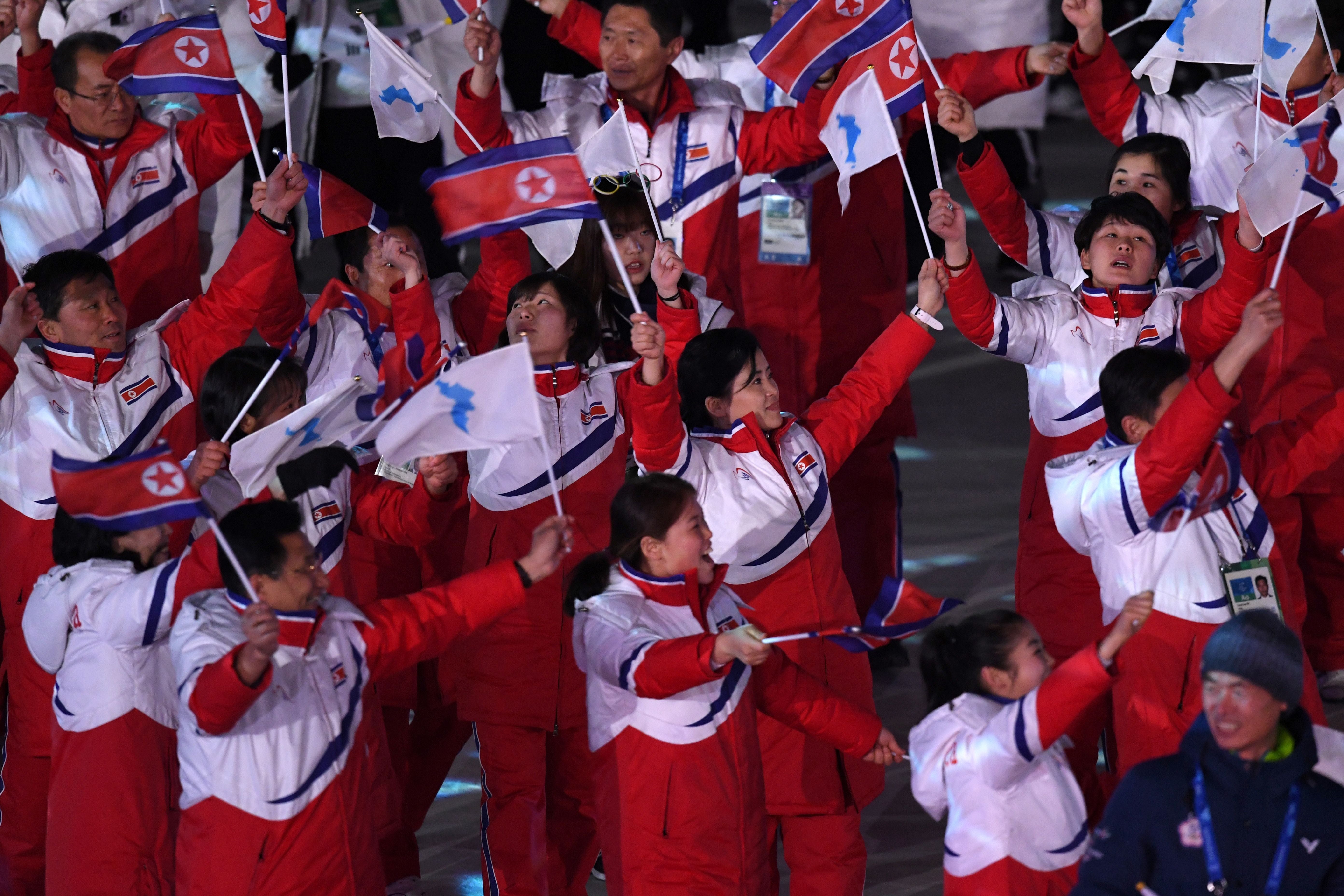 The North Korean delegation during the closing ceremony of the Pyeongchang 2018 Winter Olympic Games