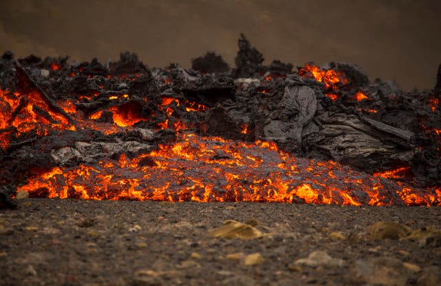 <p>Steam and lava spurt from a new fissure on a volcano on the Reykjanes Peninsula in southwestern Iceland, Monday, 5 April, 2021</p>