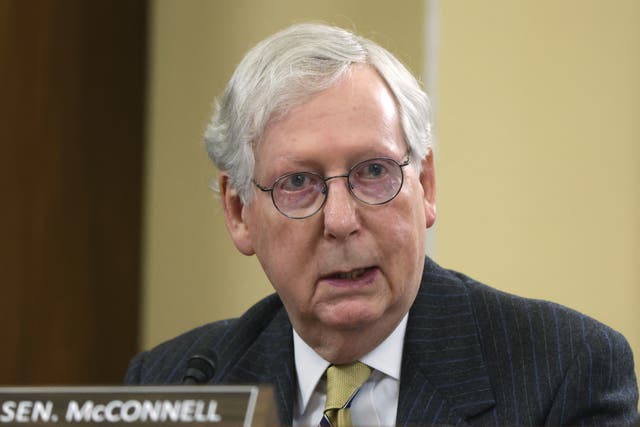 <p>File Image: US Senate Minority Leader Mitch McConnell speaks during a hearing before Senate Rules and Administration Committee at Russell Senate Office Building 24 March 2021 on Capitol Hill in Washington, DC</p>