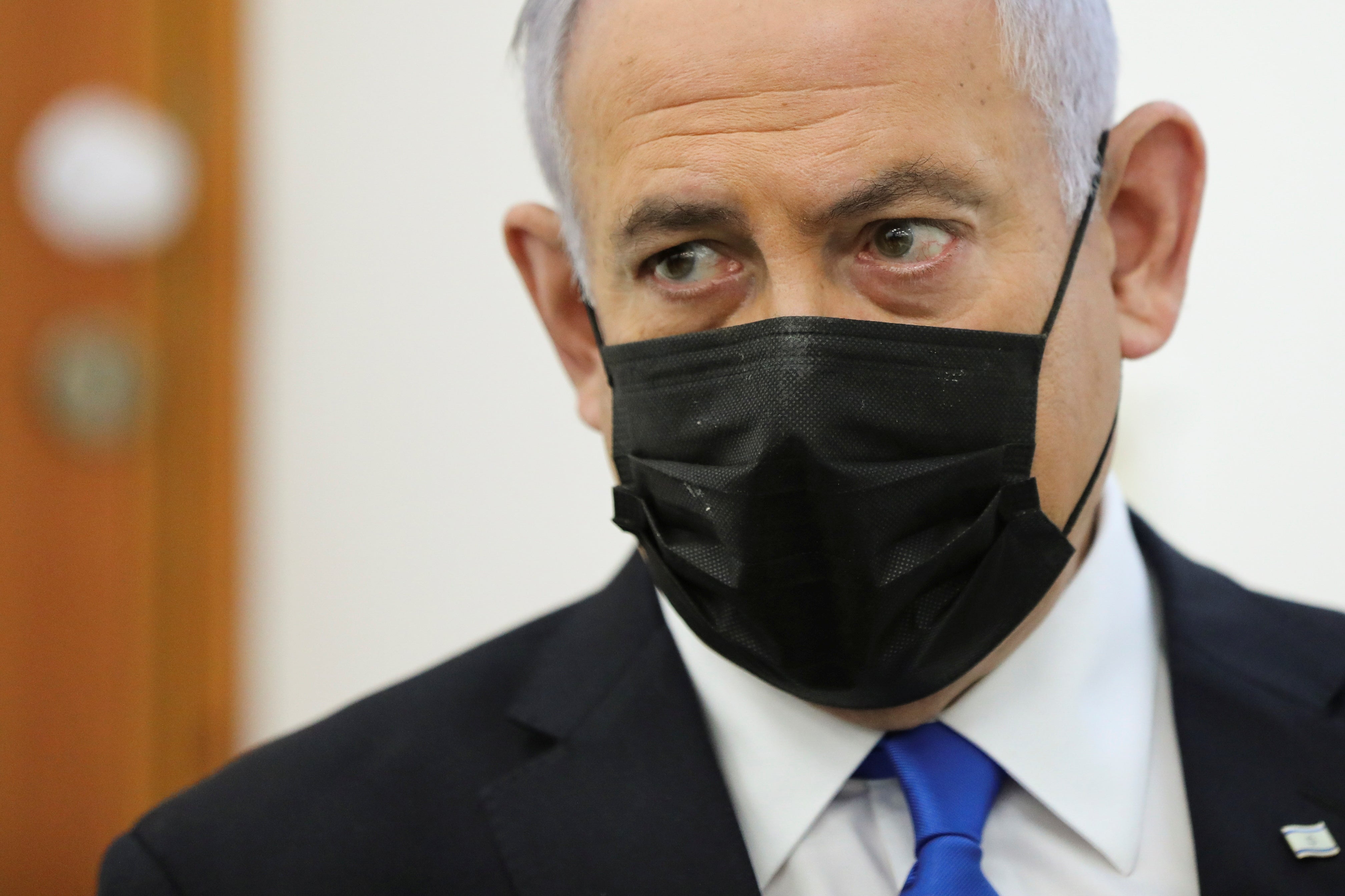 The Israeli prime minister, Benjamin Netanyahu, at Jerusalem’s District Court on Monday