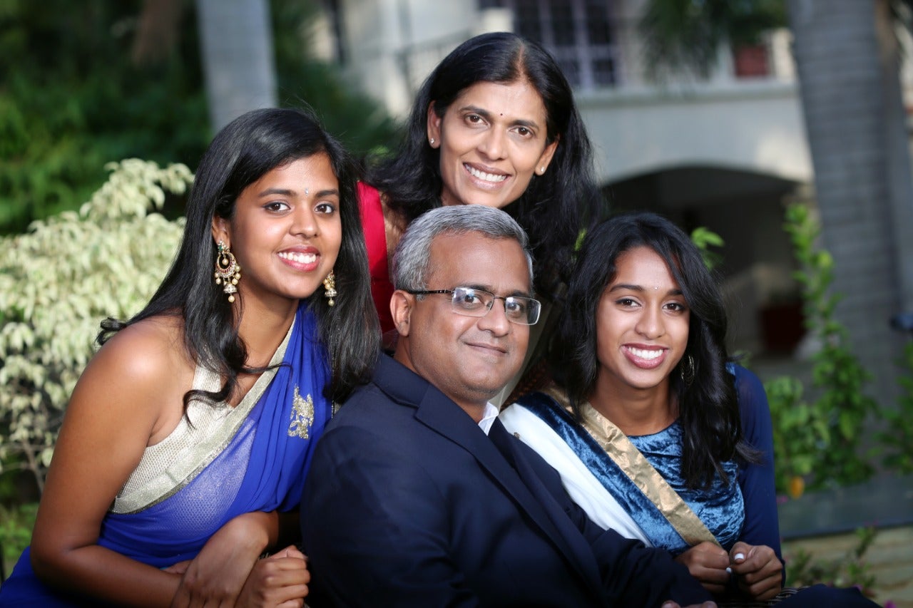 Naren Thappeta, a US citizen and an OCI cardholder with his two daughters and wife in Bengaluru, India