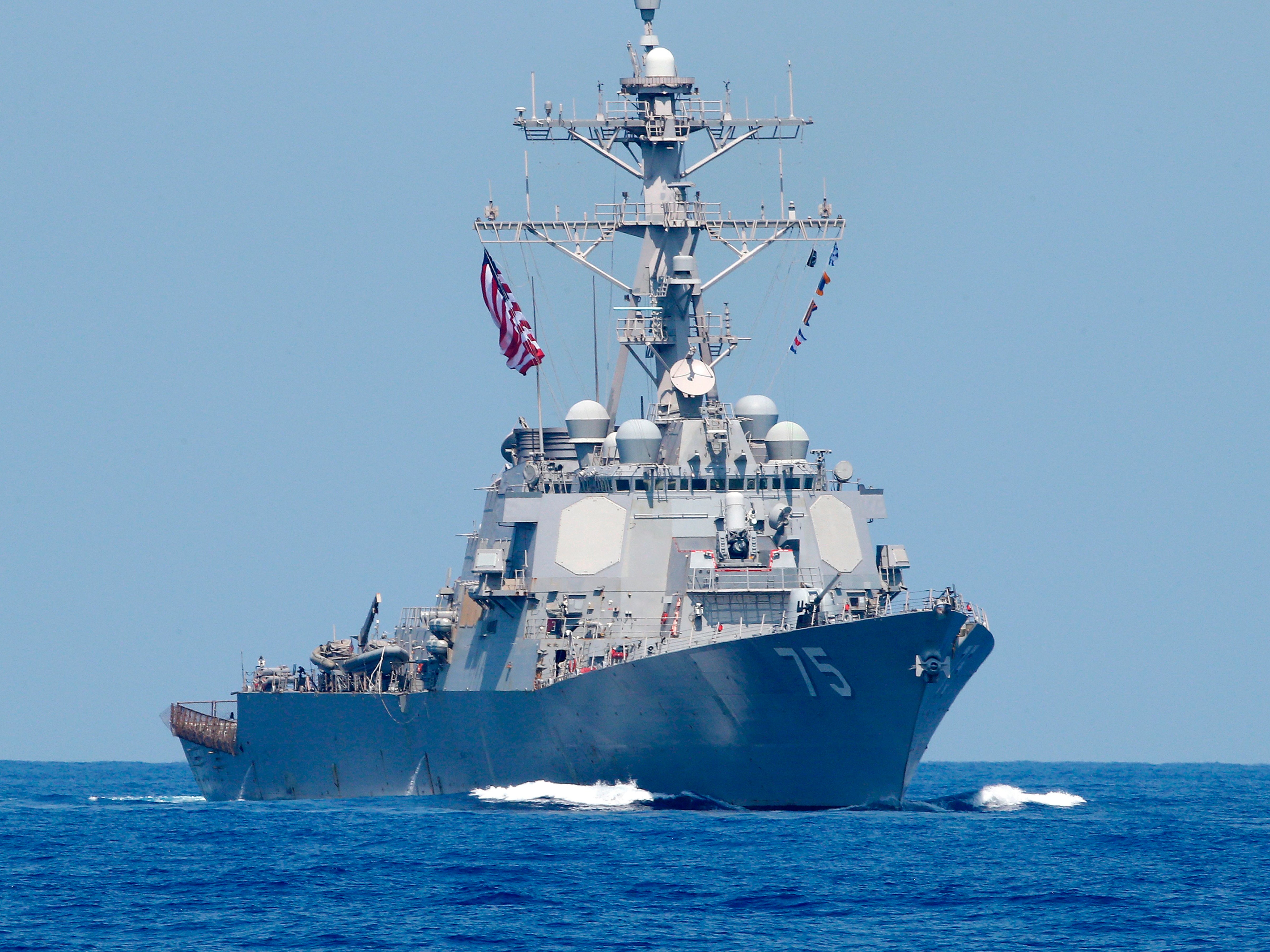 A photo taken on 7 August 2019, shows the US Navy USS Donald Cook class guided missile destroyer during an exercise