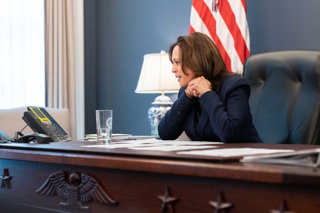 <p>Vice president Kamala Harris’ new desk in the White House</p>