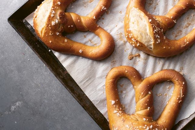 <p>Pretzels are fine just baked on baking trays, as we’re not after a supremely crisp base</p>