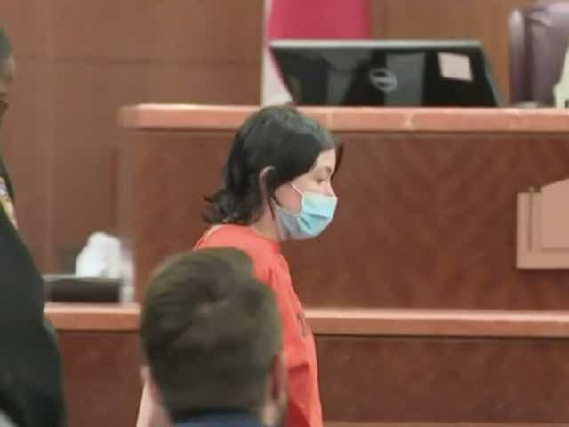 <p>Ashley Marks appeared in court on Monday after she was accused of capital murder for allegedly drugging and killing her son</p>