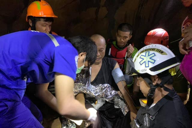<p>The rescue time found the monk inside the flooded cave after almost five days</p>
