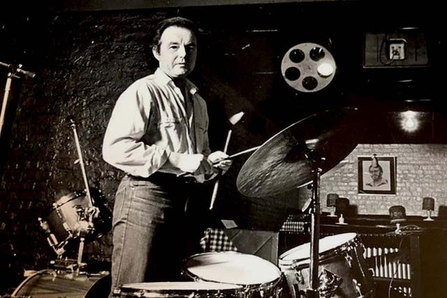 <p>Lovelock behind his kit. He played regularly at Ronnie Scott’s jazz club in Soho</p>