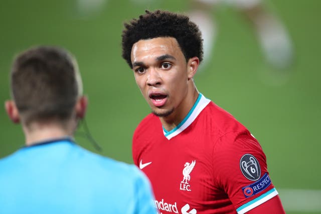 <p>Trent Alexander-Arnold against Real Madrid on Tuesday night</p>
