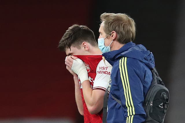 Kieran Tierney picked up an injury in Arsenal’s defeat by Liverpool at the weekend