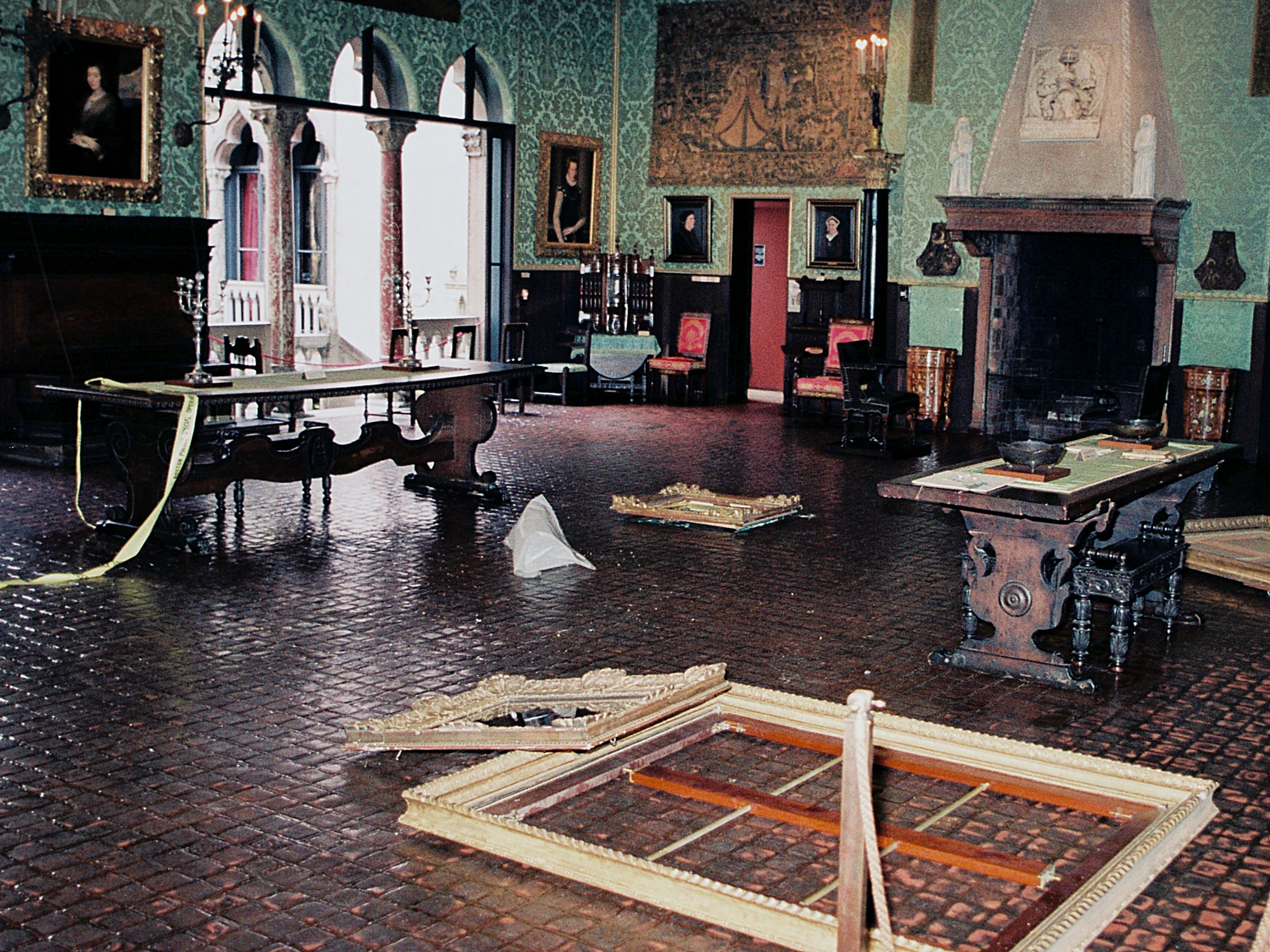 FBI photograph of the crime scene after the Isabella Stewart Gardner Museum robbery in Boston, Massachusetts, in 1990
