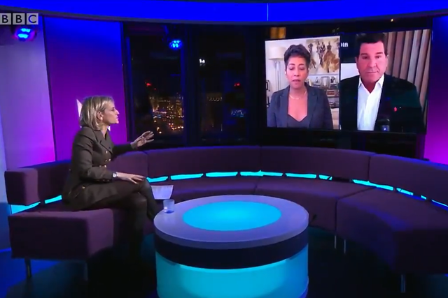 Ex-Fox host Eric Bolling debates political commentator Aisha Mills on BBC Newsnight
