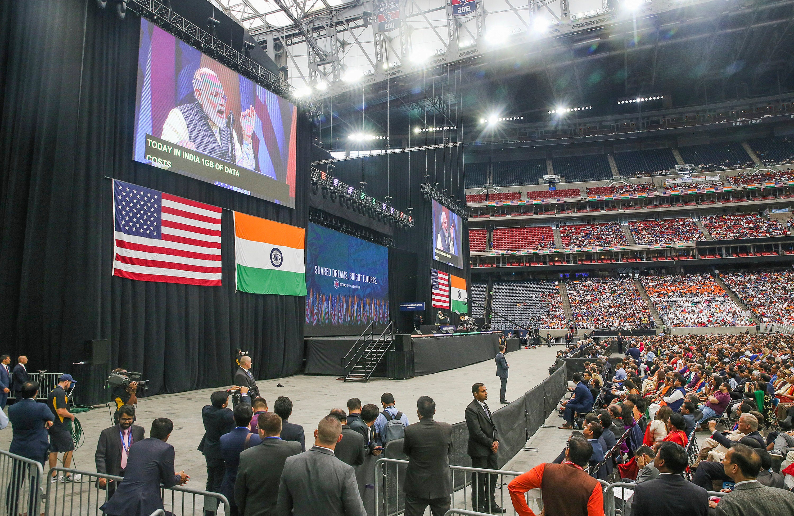 Indian prime minister Narendra Modi addressing the crowd during the ‘Howdy, Modi!’ event in Texas in September 2019