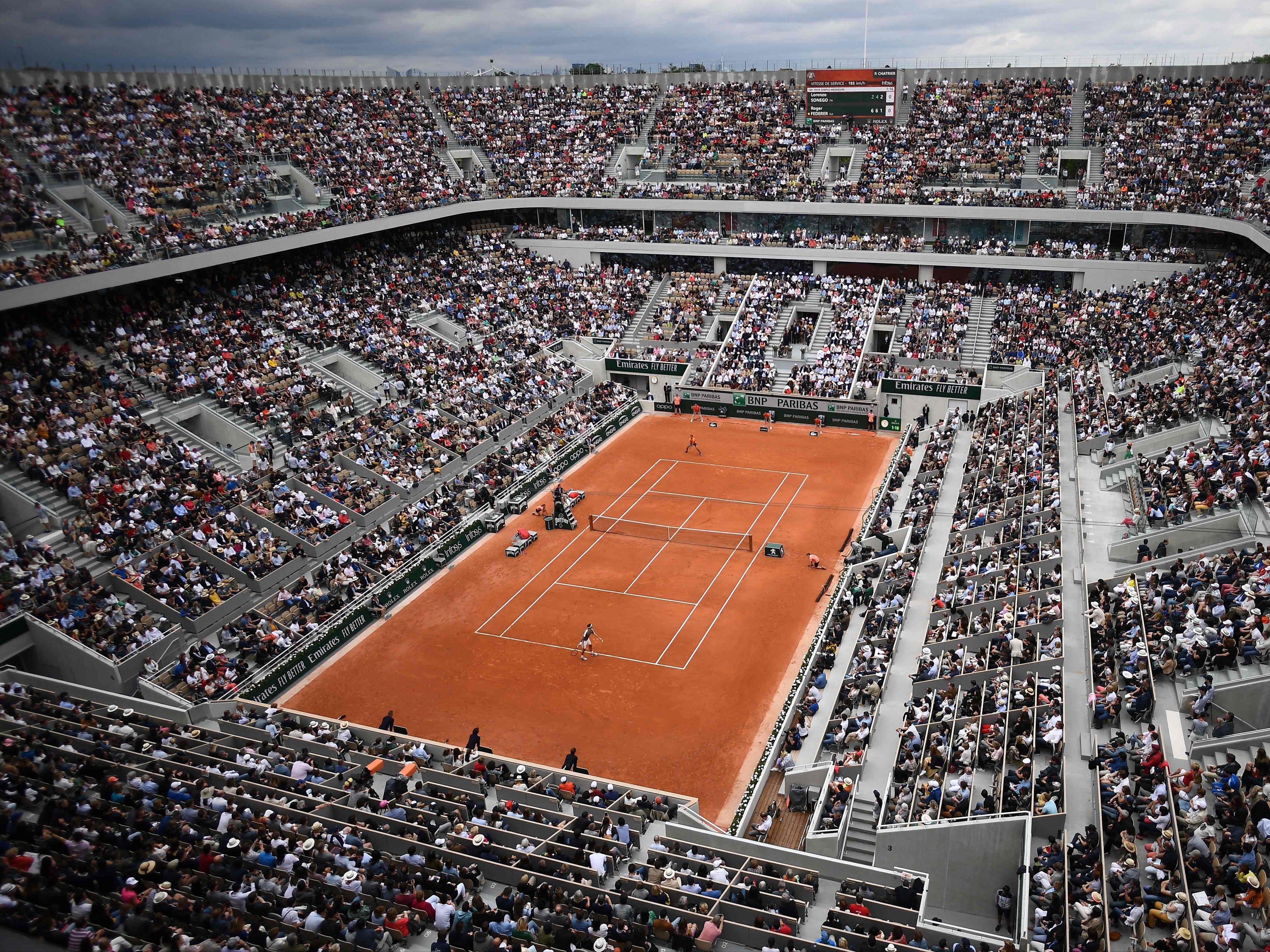 A general view of the Philippe Chatrier court at Roland Garros