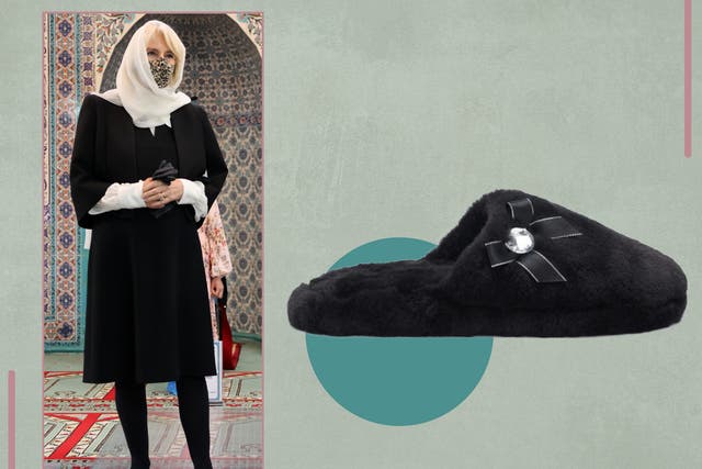 <p>Camilla wore the comfy-looking slippers on a recent royal visit to a mosque in Haringey</p>
