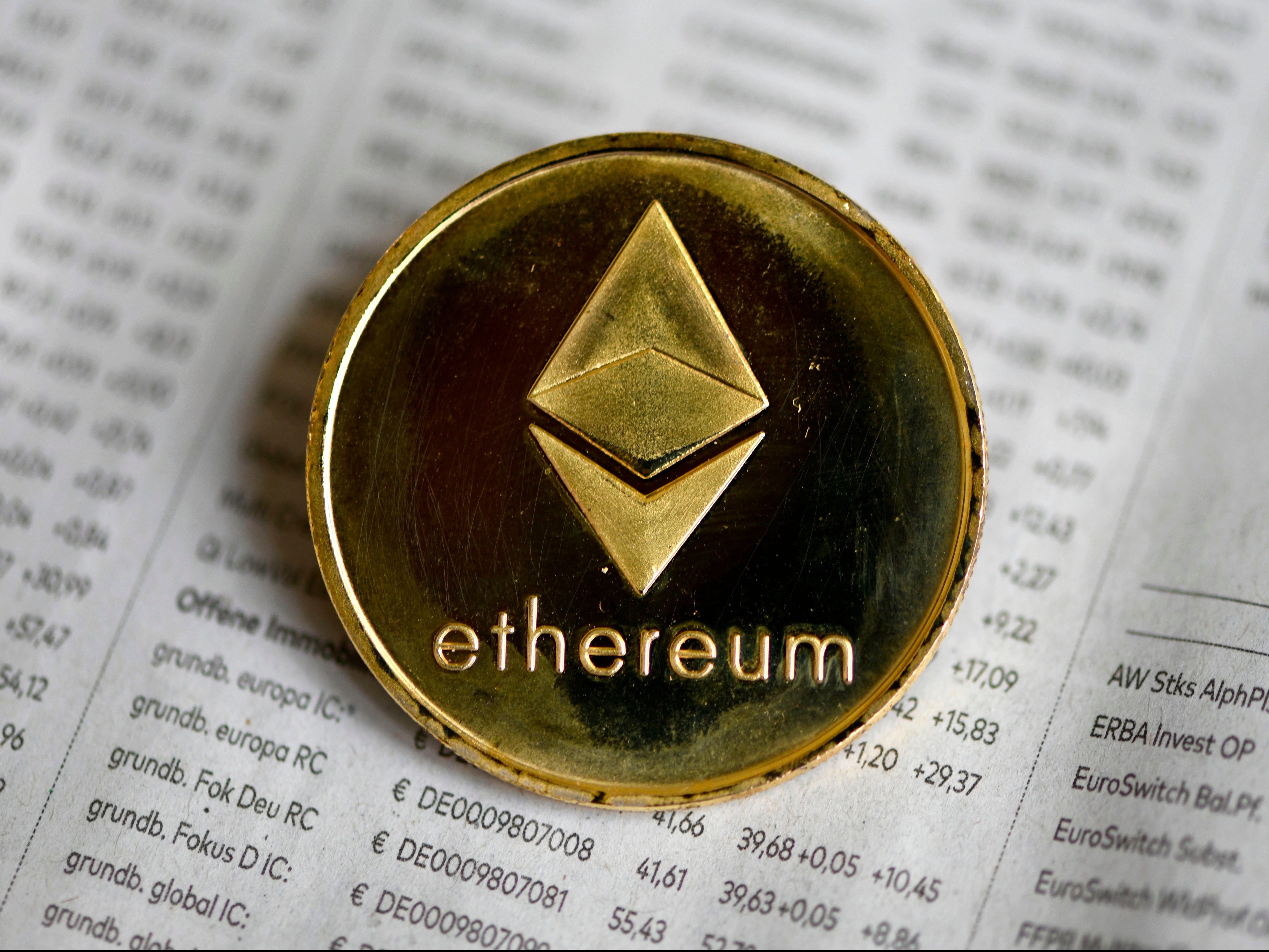 The photo shows a physical imitation of a Ethereum cryptocurrency in Dortmund, western Germany, on 27 January, 2020
