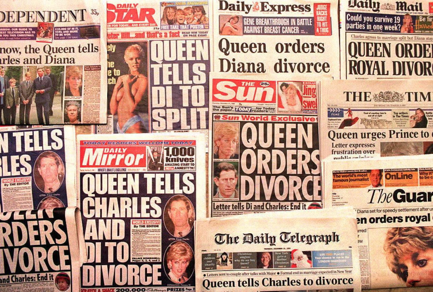 Newspapers reporting that Queen Elizabeth had sent a letter to both Prince Charles and the Princess Diana spelling out her ‘desire for an early divorce’