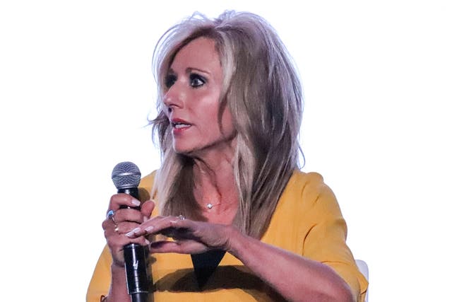 Author and speaker Beth Moore speaks during a panel on sexual abuse in Birmingham, Alabama on June 10, 2019. 