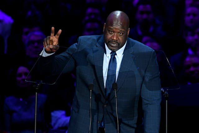 <p>Shaquille O'Neal speaks during The Celebration of Life for Kobe & Gianna Bryant at Staples Center on February 24, 2020 in Los Angeles, California.</p>