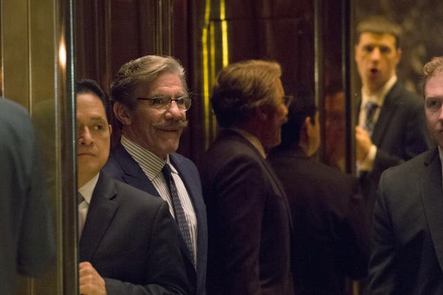 <p>Geraldo Rivera arrives for a meeting with President-elect Donald Trump AT Trump Tower on January 13, 2017 in New York.</p>