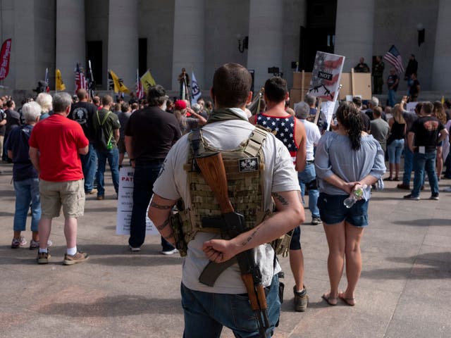 Gun rights activists protest gun control legislation at the Ohio State House on September 14, 2019 in Columbus, Ohio.