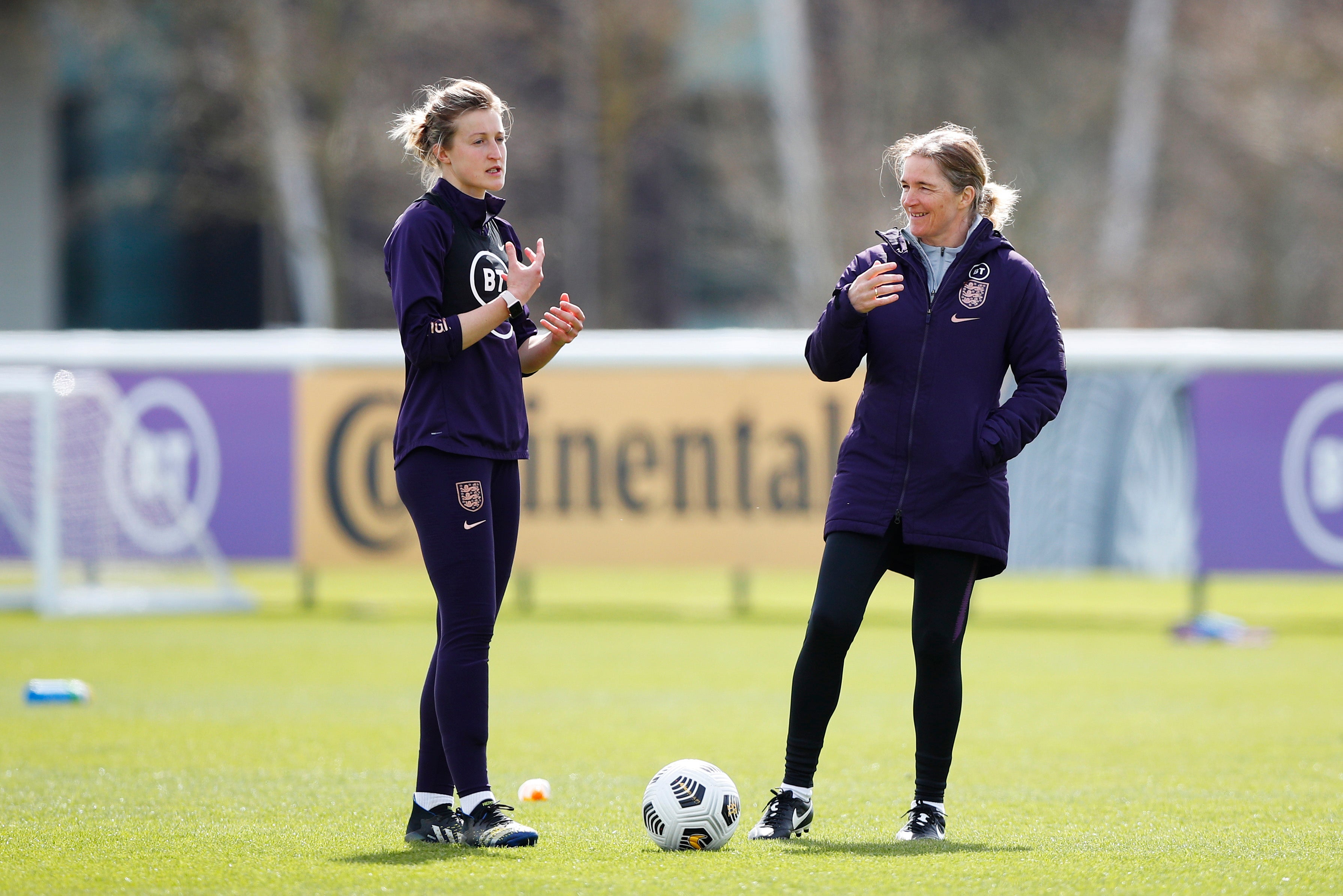 Ellen White and Hege Riise during England training