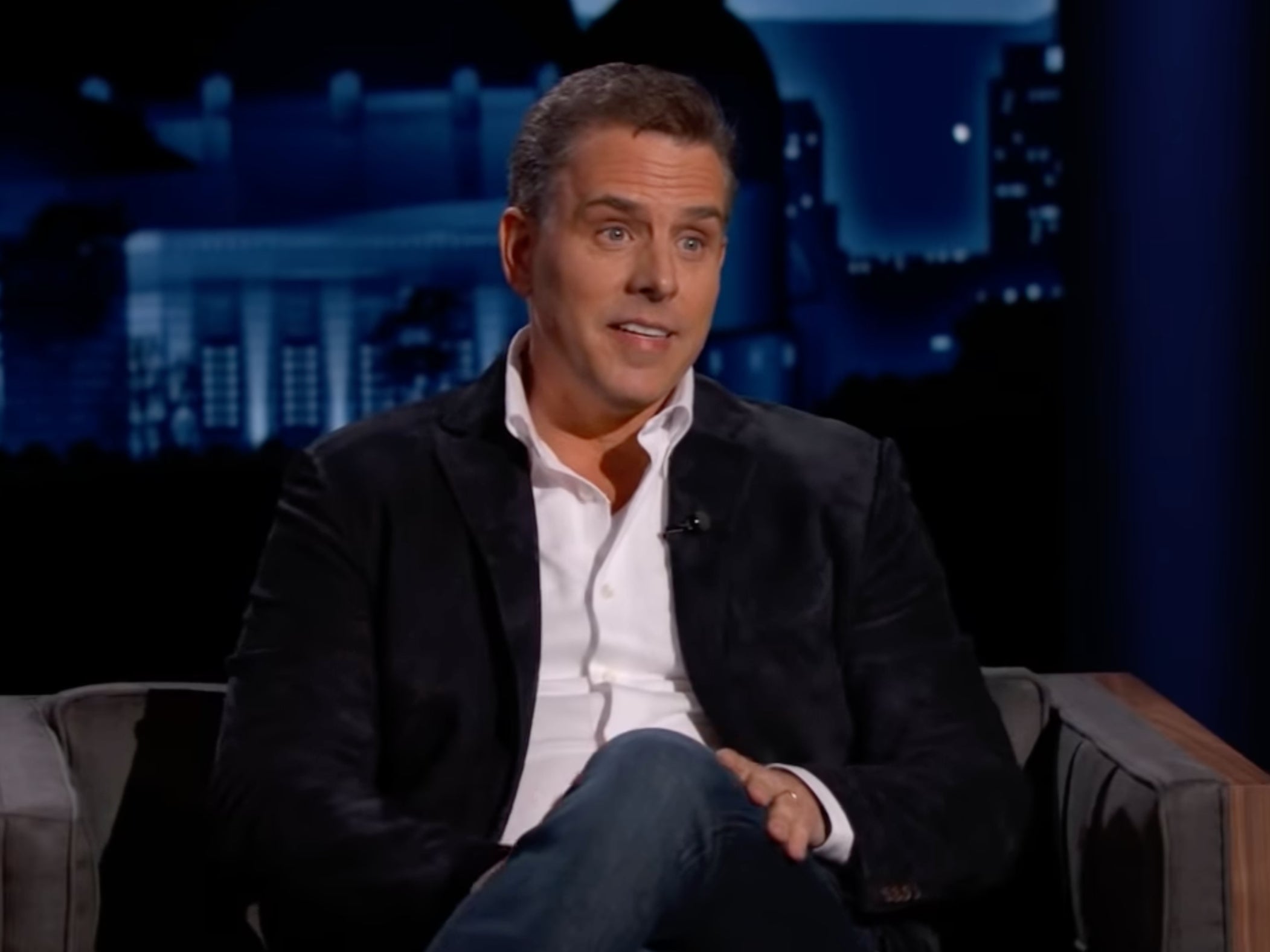 <p>Hunter Biden speaking during an interview on Jimmy Kimmel Live! on Thursday 8 April 2021</p>