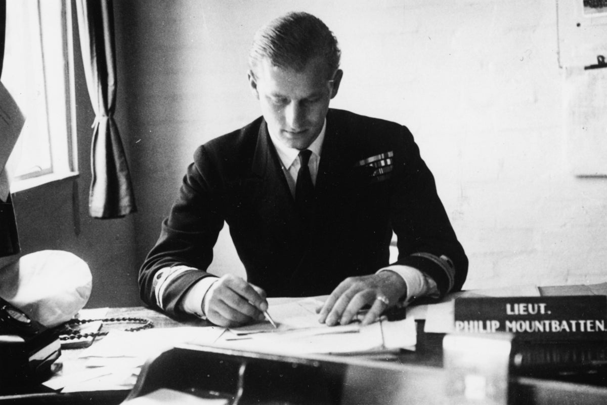 Lieutenant Philip Mountbatten, prior to his marriage to Princess Elizabeth, working at his desk after returning to his Royal Navy duties at the Petty Officers Training Centre in Corsham, Wiltshire, August 1st 1947