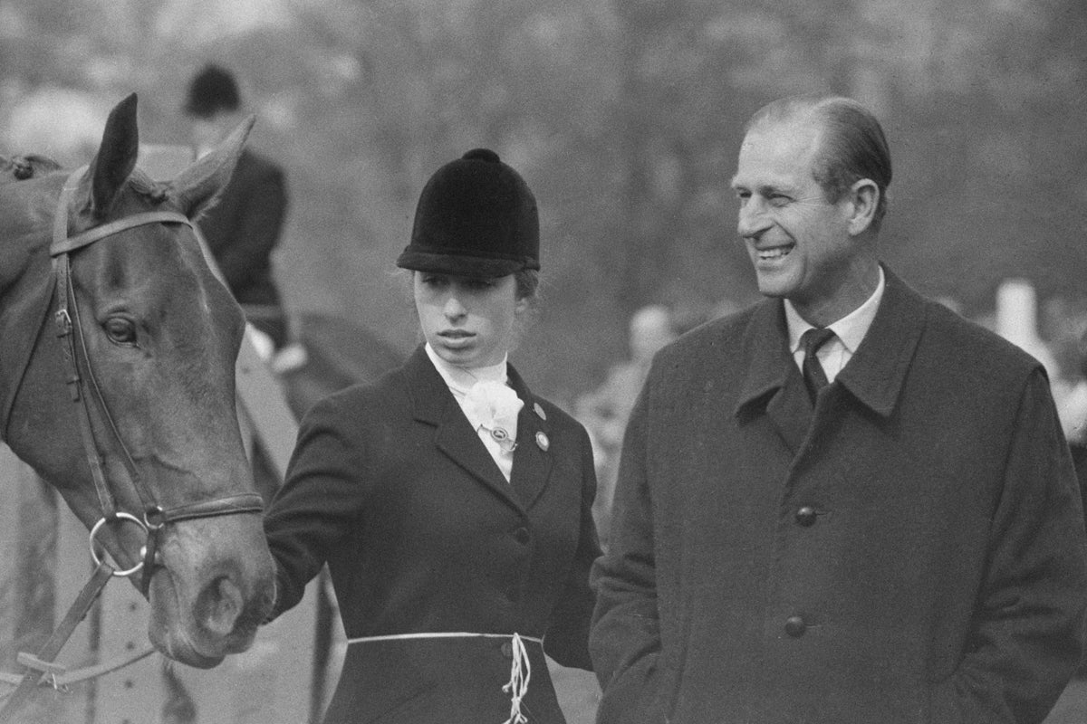 Princess Anne competes in the Badminton Horse Trials, UK, 26th April 1971. Here she is pictured with her father, the Duke of Edinburgh