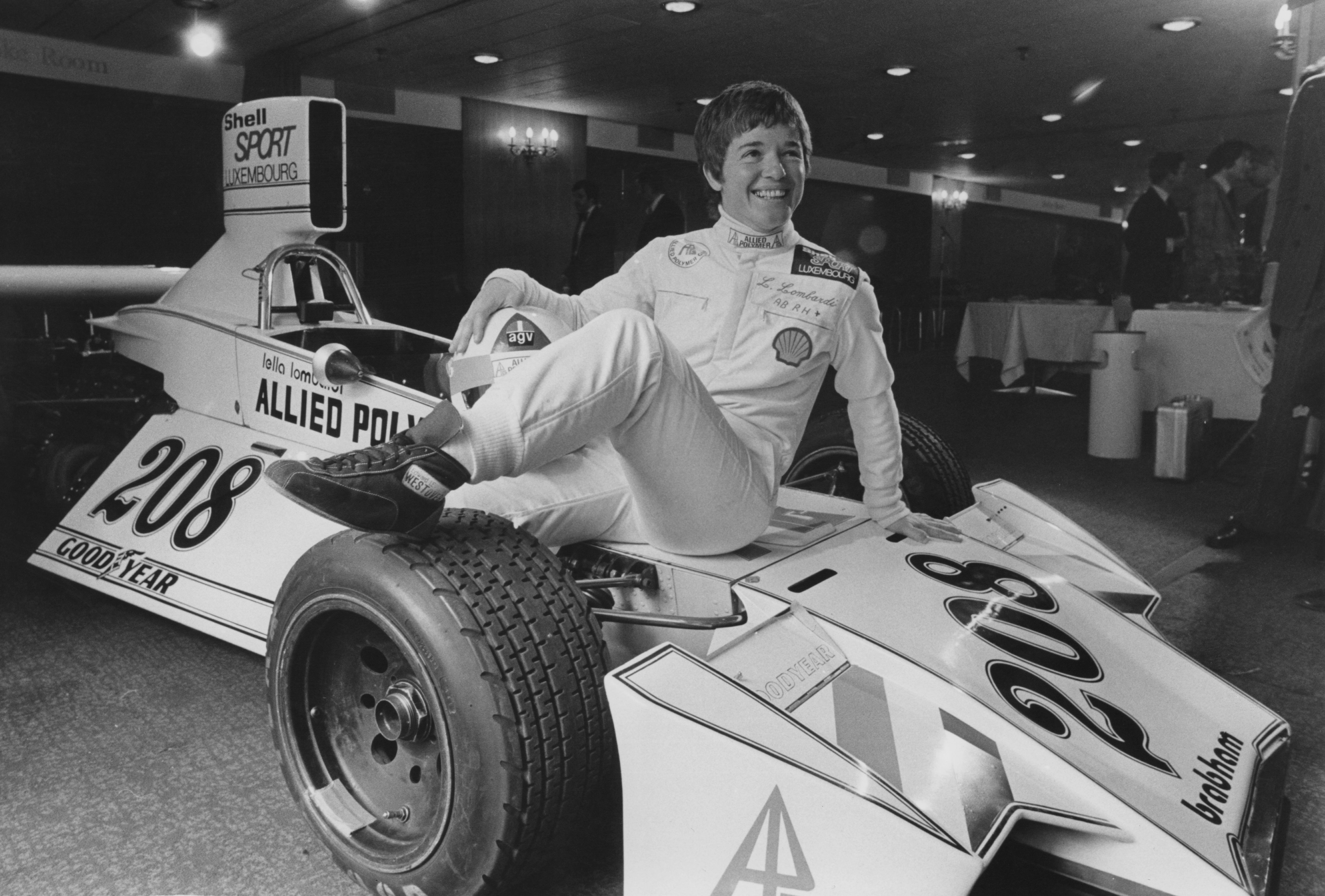 Lella Lombardi, the last woman to compete in a F1 race, poses for a portrait during a promotional event in June 1974 in London