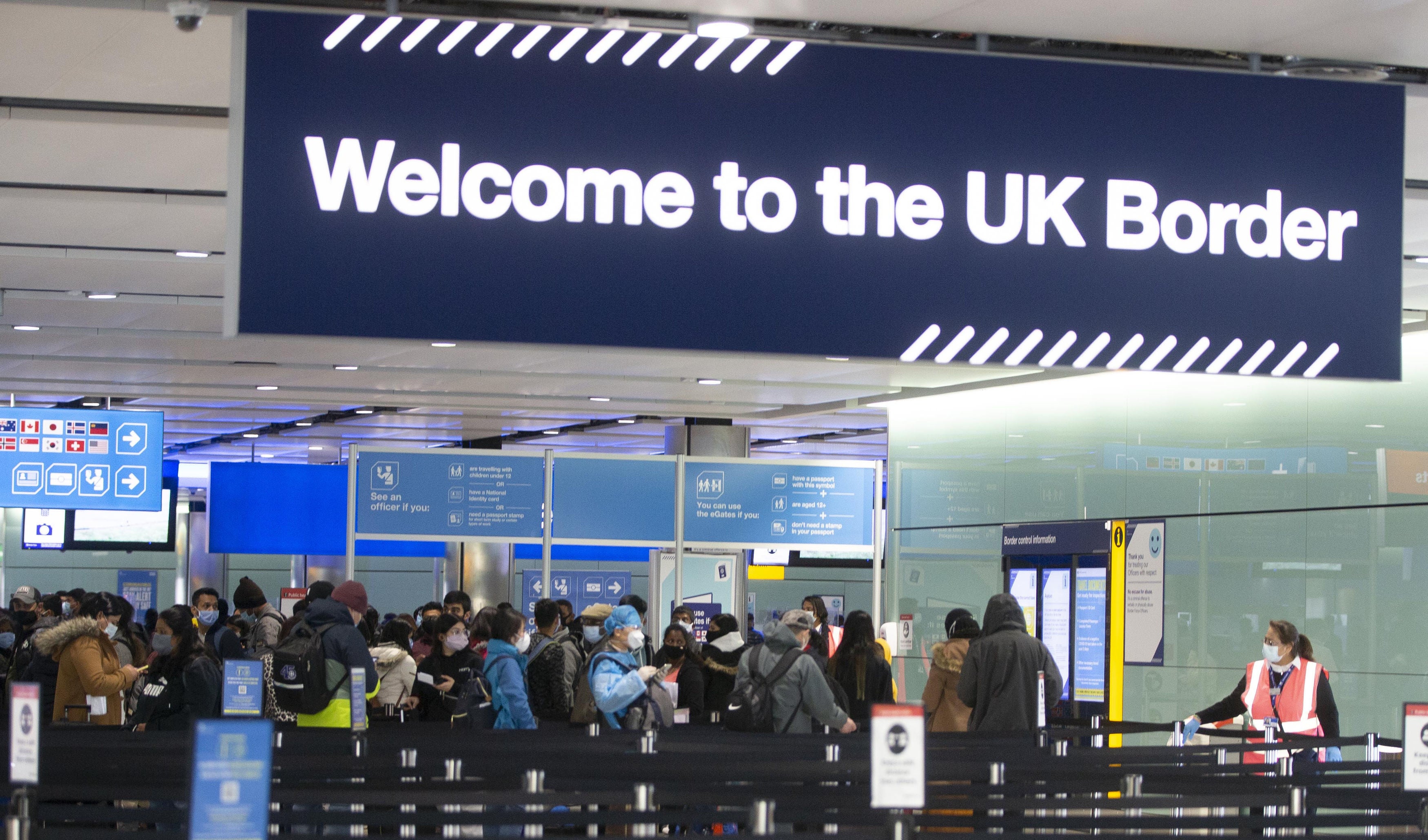 Line time: the transport secretary, Grant Shapps, says processing at passport control will accelerate after the passenger locator form is dropped