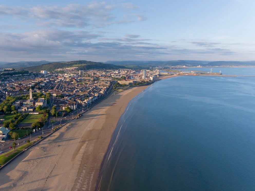 An aerial view of Swansea Bay