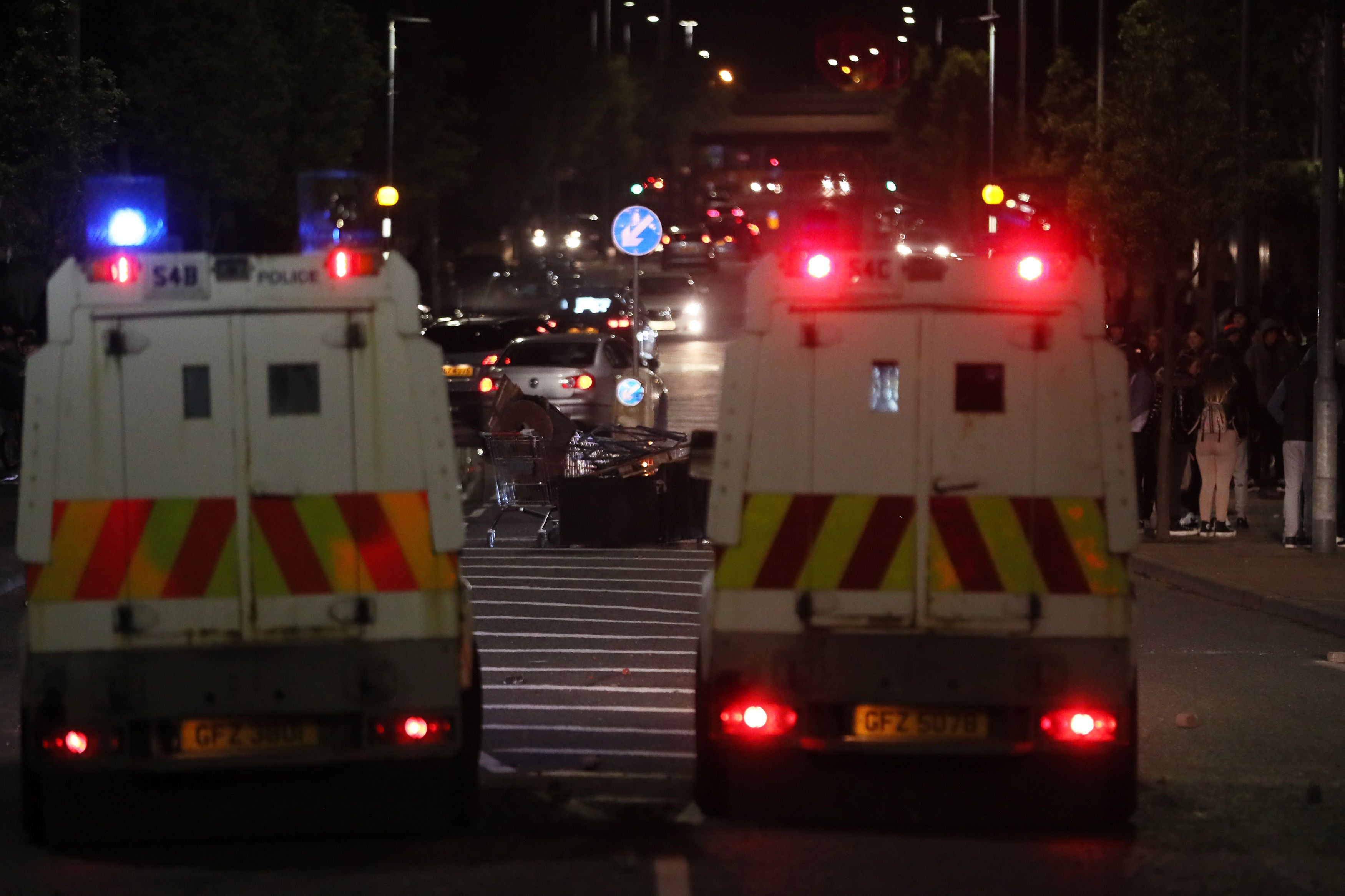 Debris on North Queen Street in Belfast during further unrest on Friday night