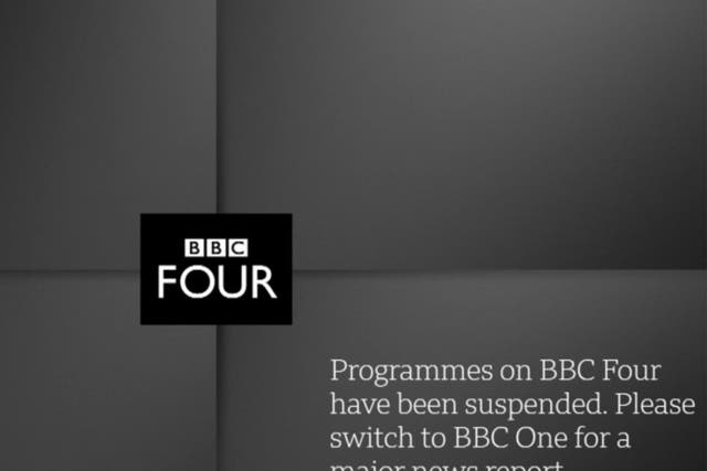 BBC Four fue reemplazada por una pantalla en blanco que instaba a los espectadores a cambiar