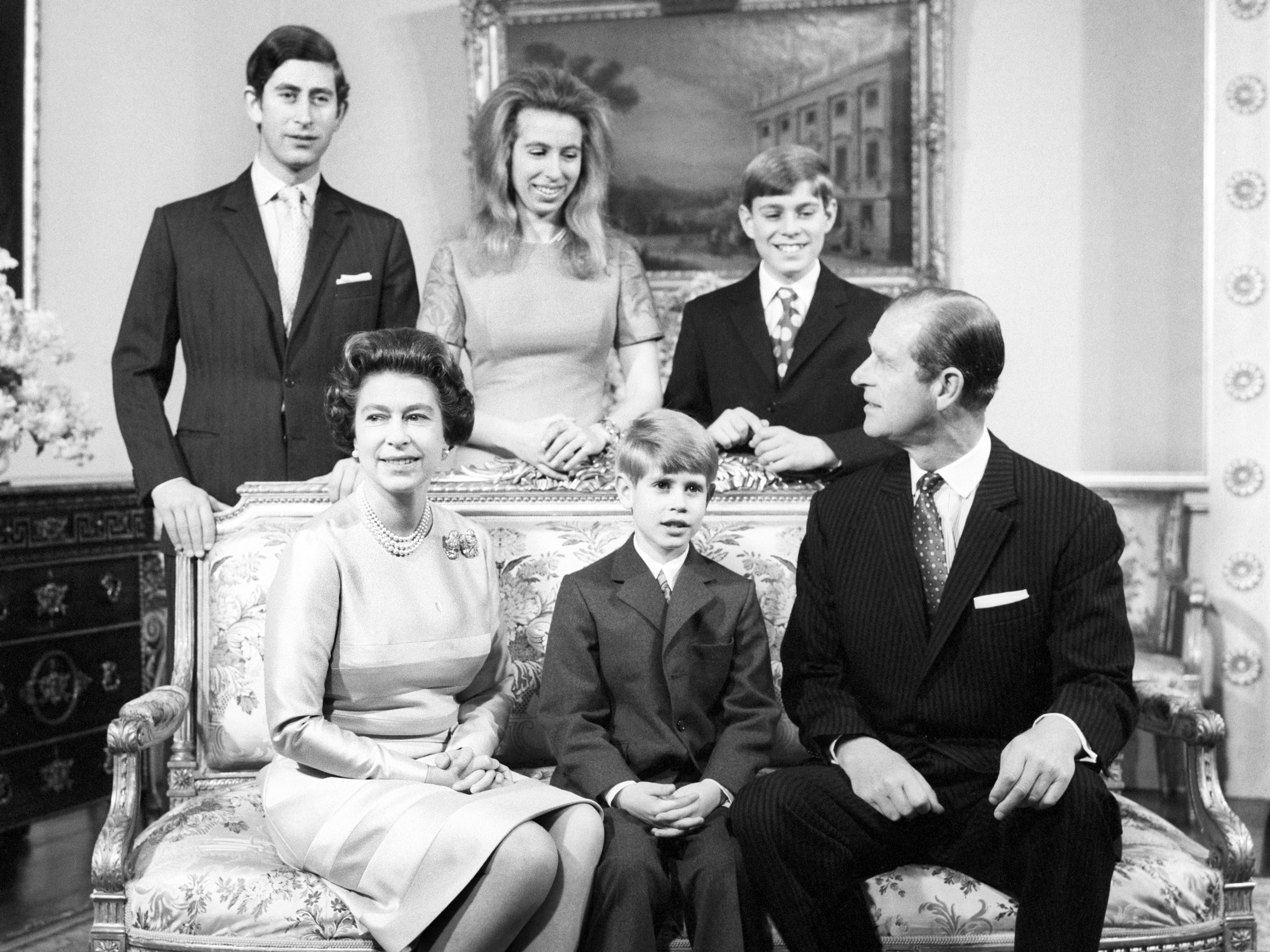 The Queen, Prince Philip and their children at their silver wedding anniversary in 1972