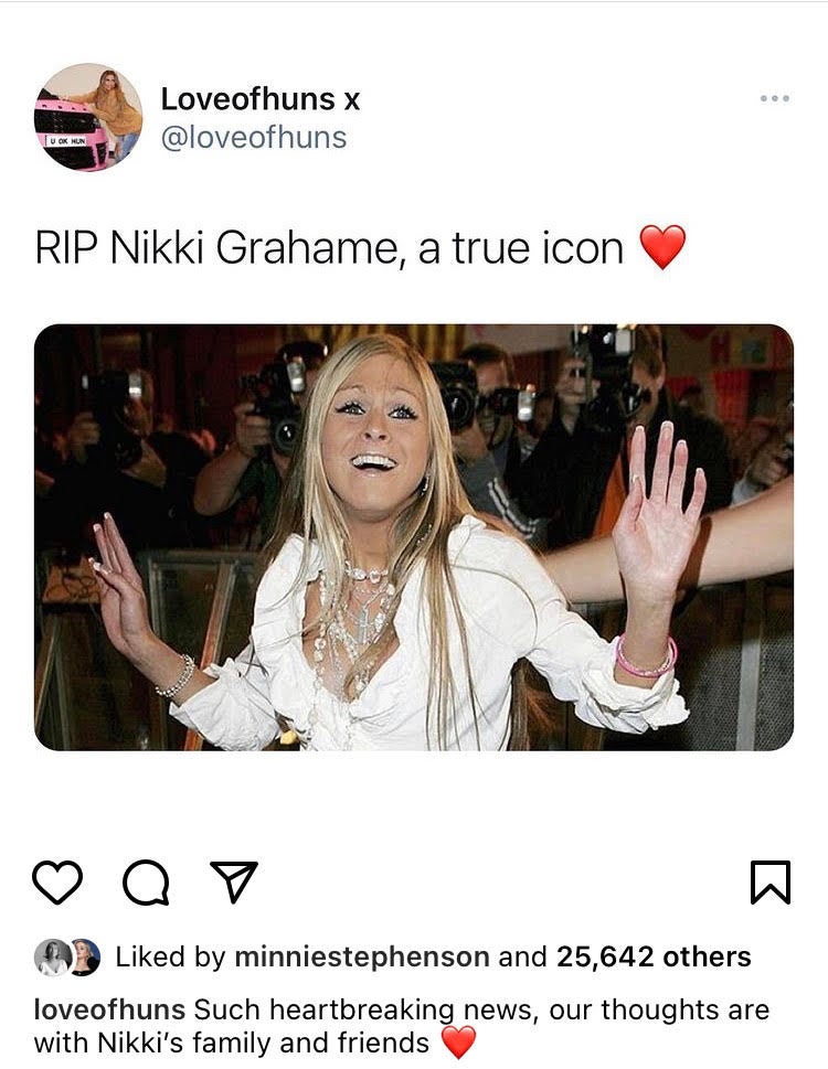 Instagram account, loveofhuns, posted a tribute to Grahame after her death was announced. Grahame had found unexpected fame in later years as a darling of internet ‘hun’ culture