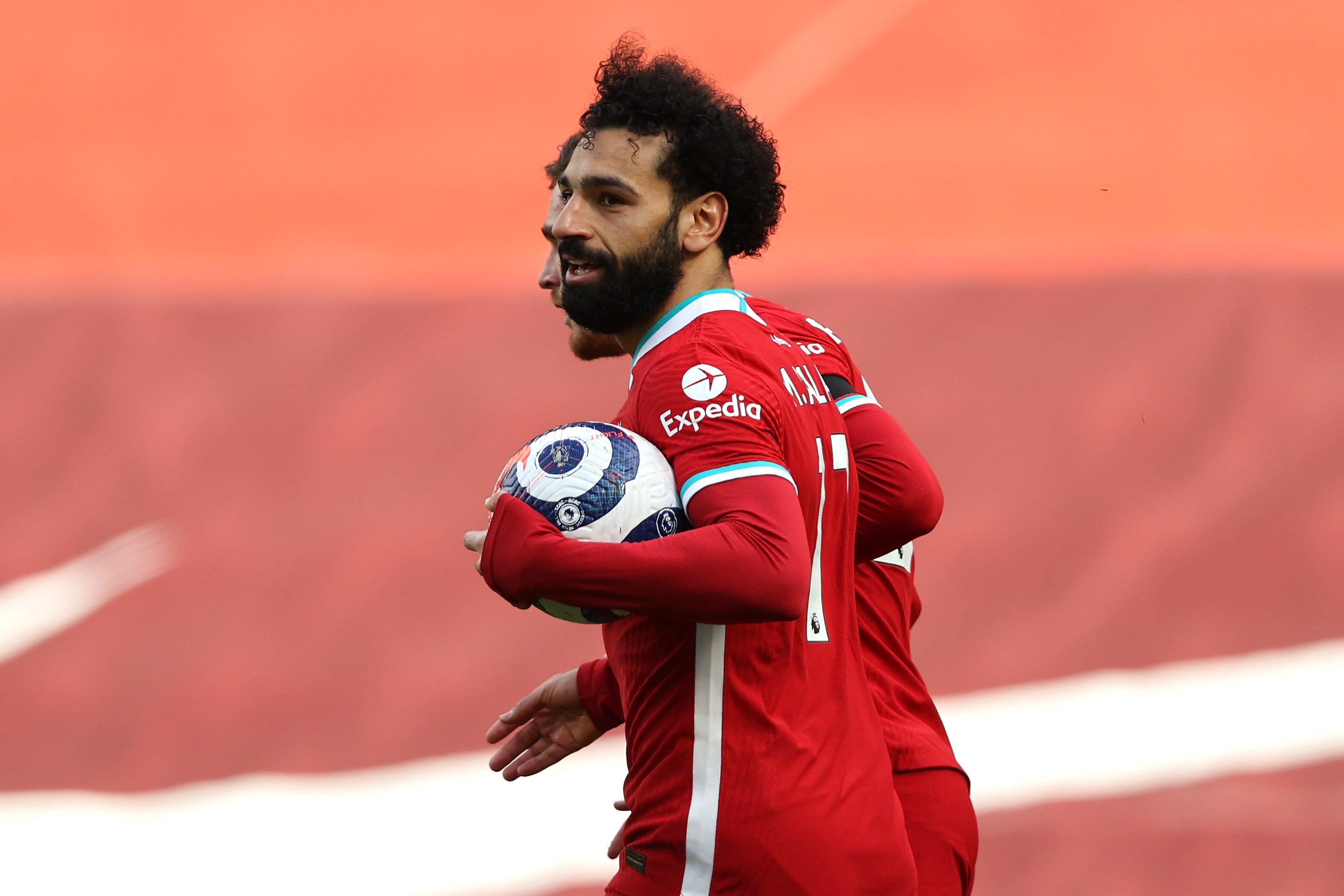 Mohamed Salah of Liverpool celebrates his equaliser
