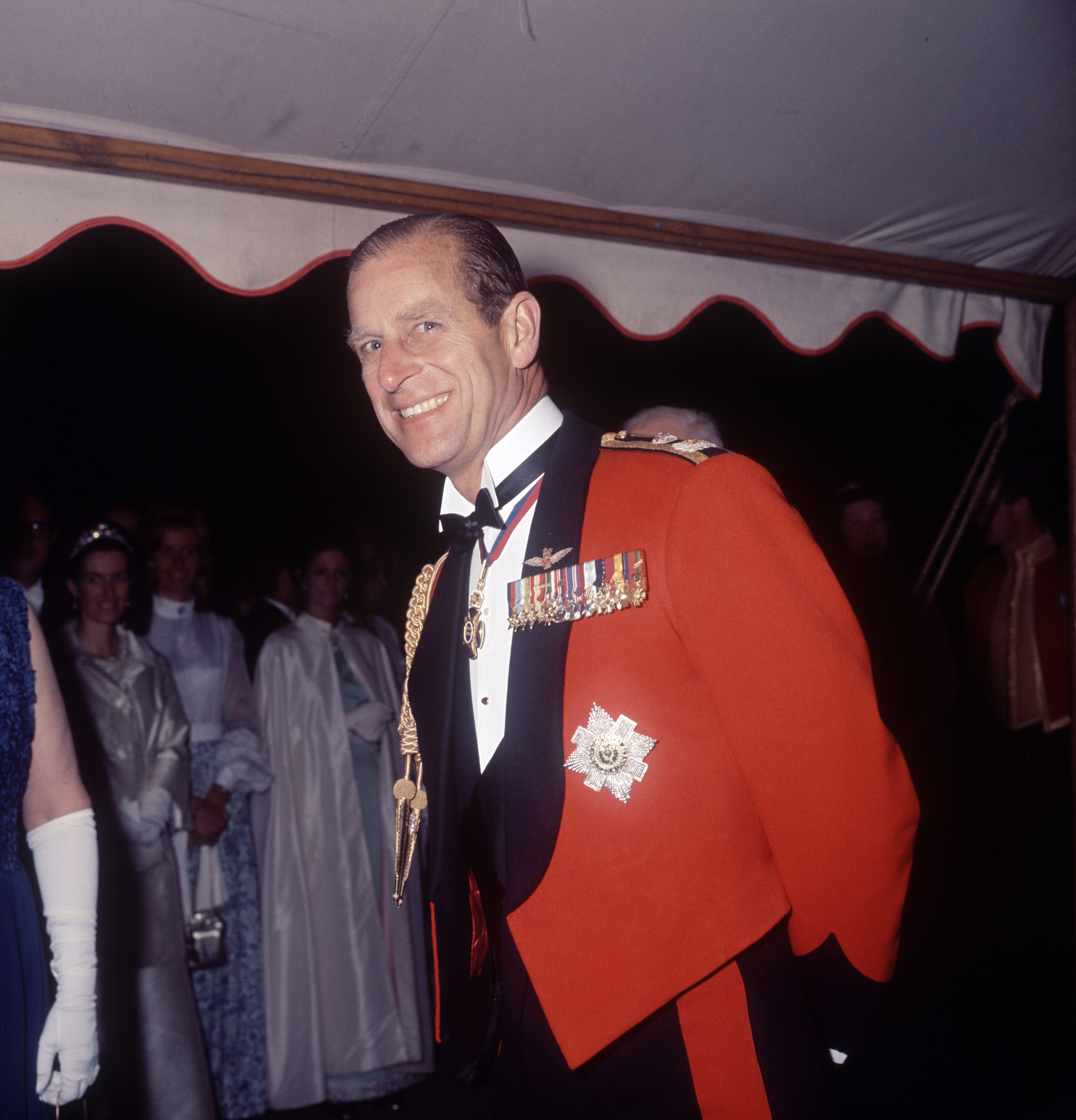 Prince Philip wearing the full evening dress of the Royal Scots Greys Regiment at Ford in Midlothian, 1971
