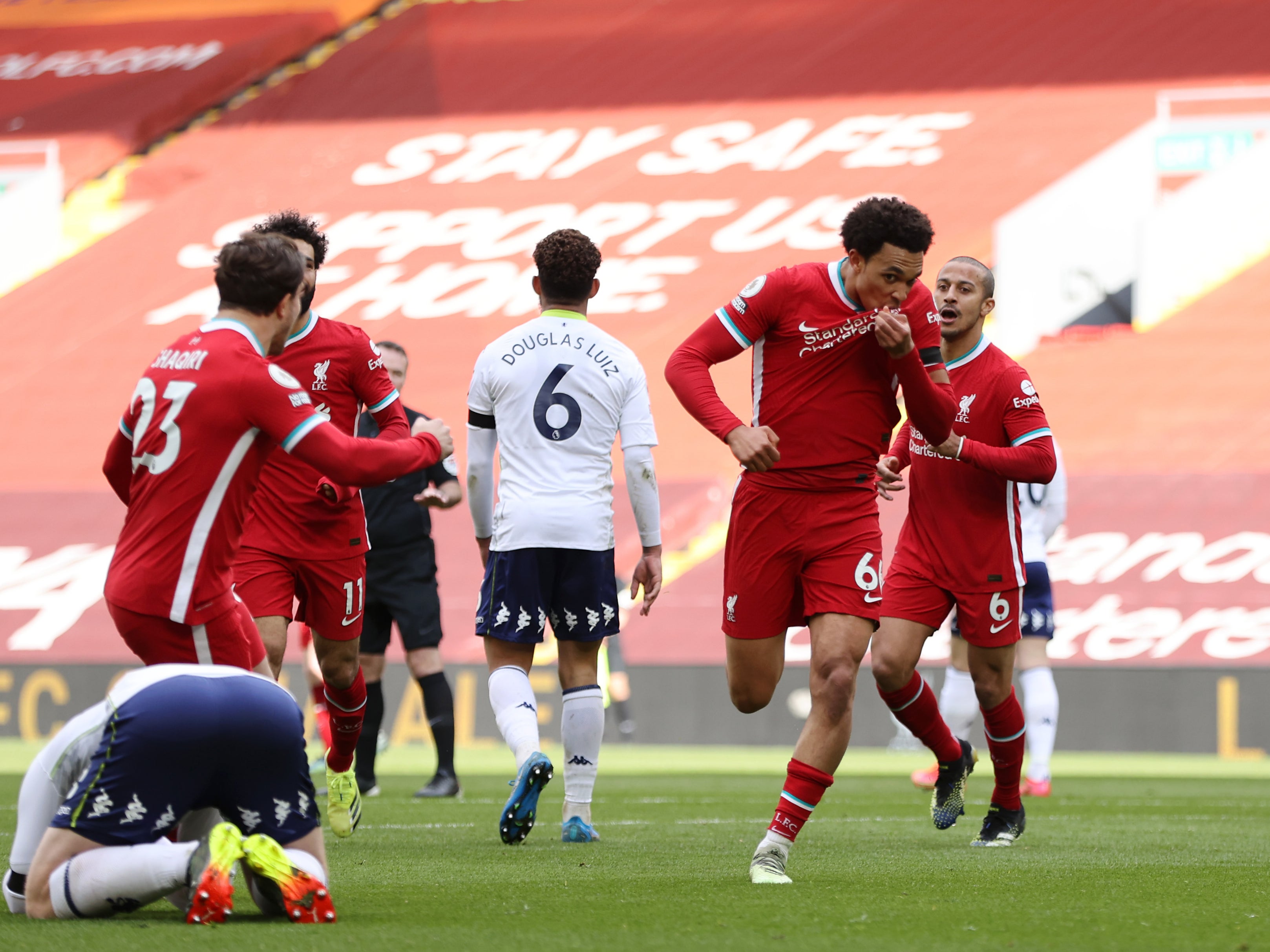 Trent Alexander-Arnold of Liverpool celebrates after scoring