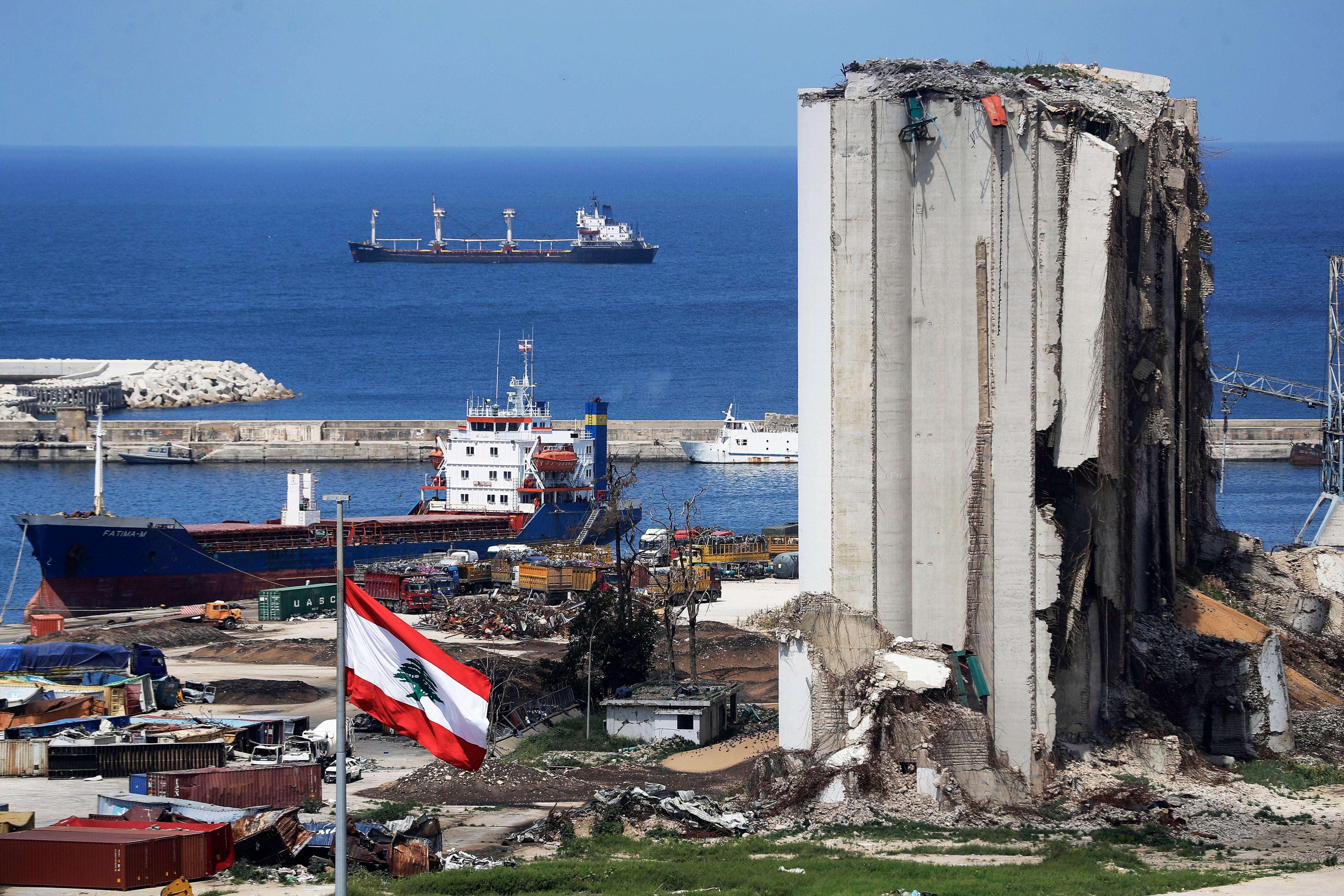 A view of the damaged grain silos at the port of Beirut