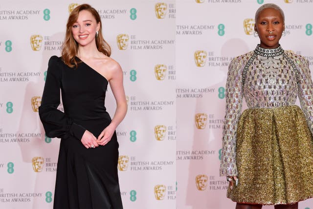 Composite of Phoebe Dynevor and Cynthia Erivo at the Baftas