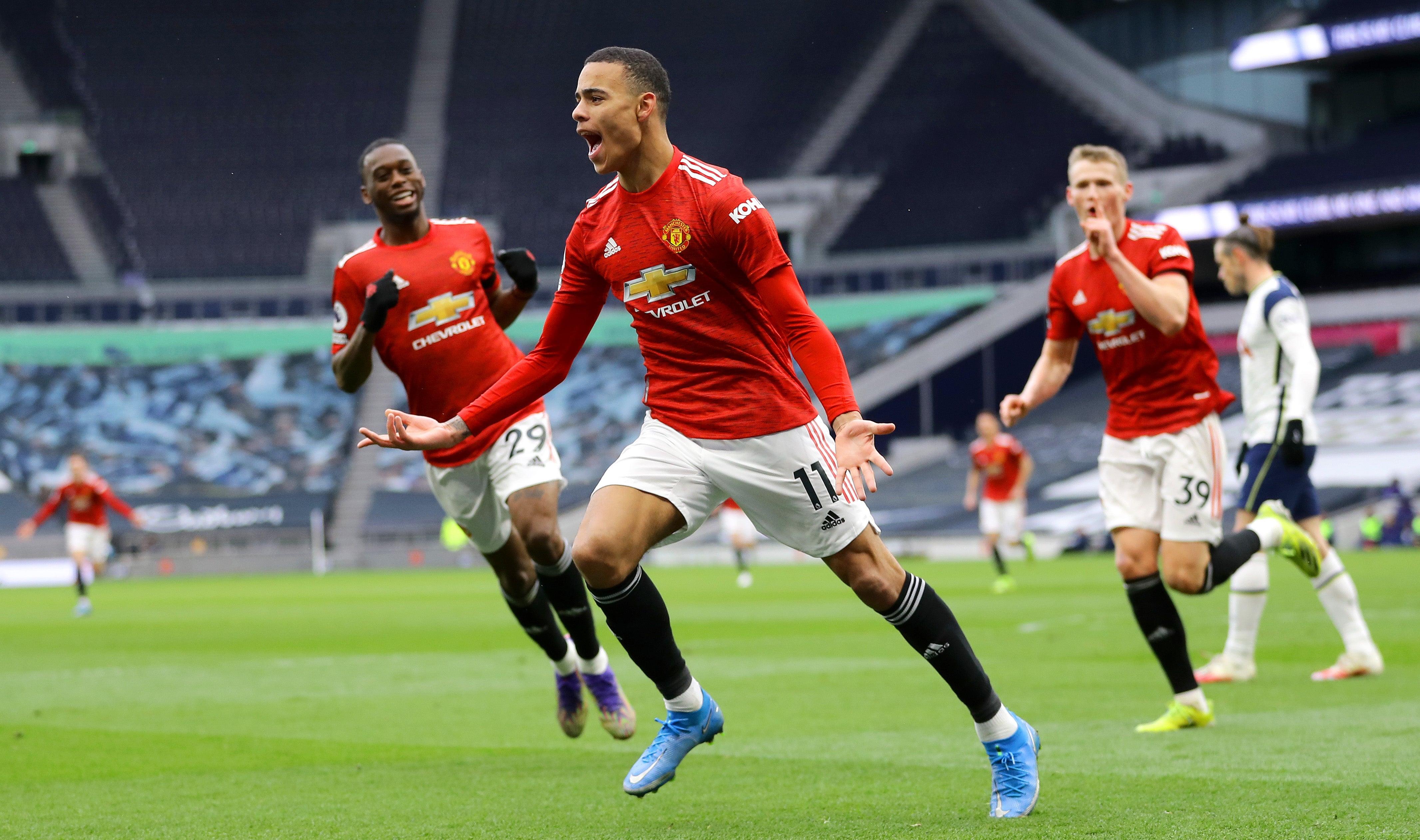 Mason Greenwood celebrates after scoring United’s third