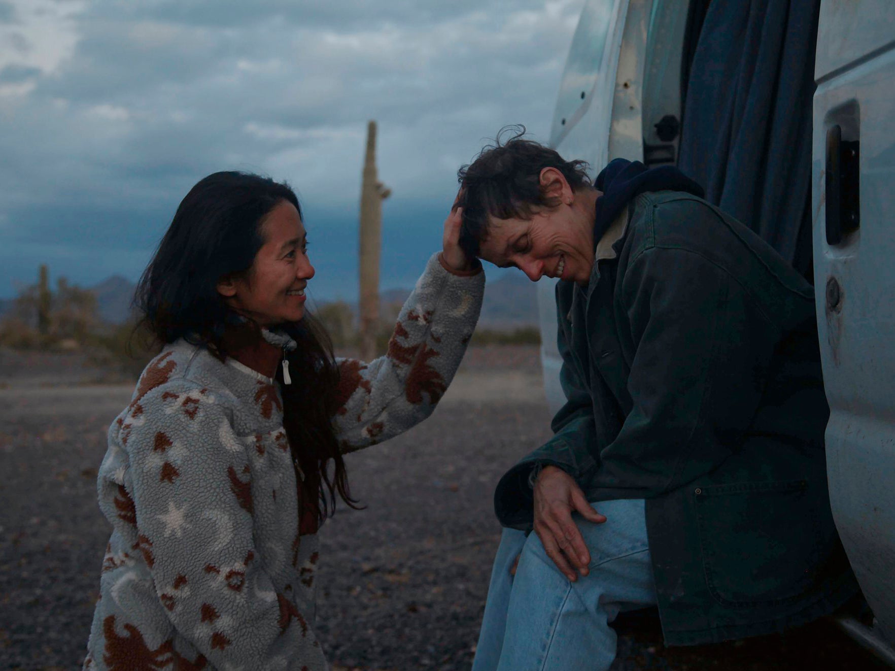 Chloé Zhao and star Frances McDormand on the set of ‘Nomadland’