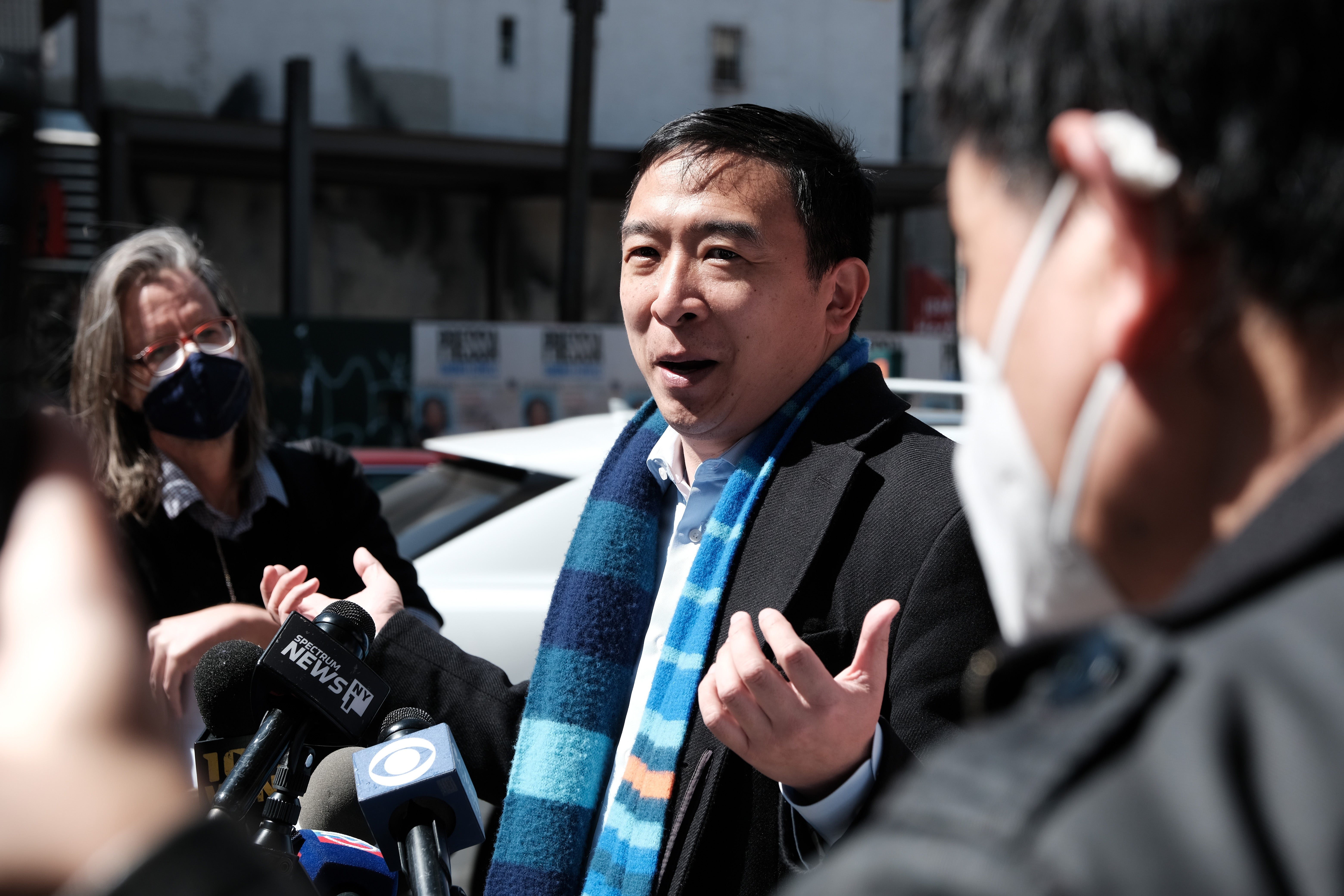 File Image: New York Mayoral Candidate Andrew Yang speaks to members of the media along Canal Street in Chinatown on 5 April 2021 in New York City