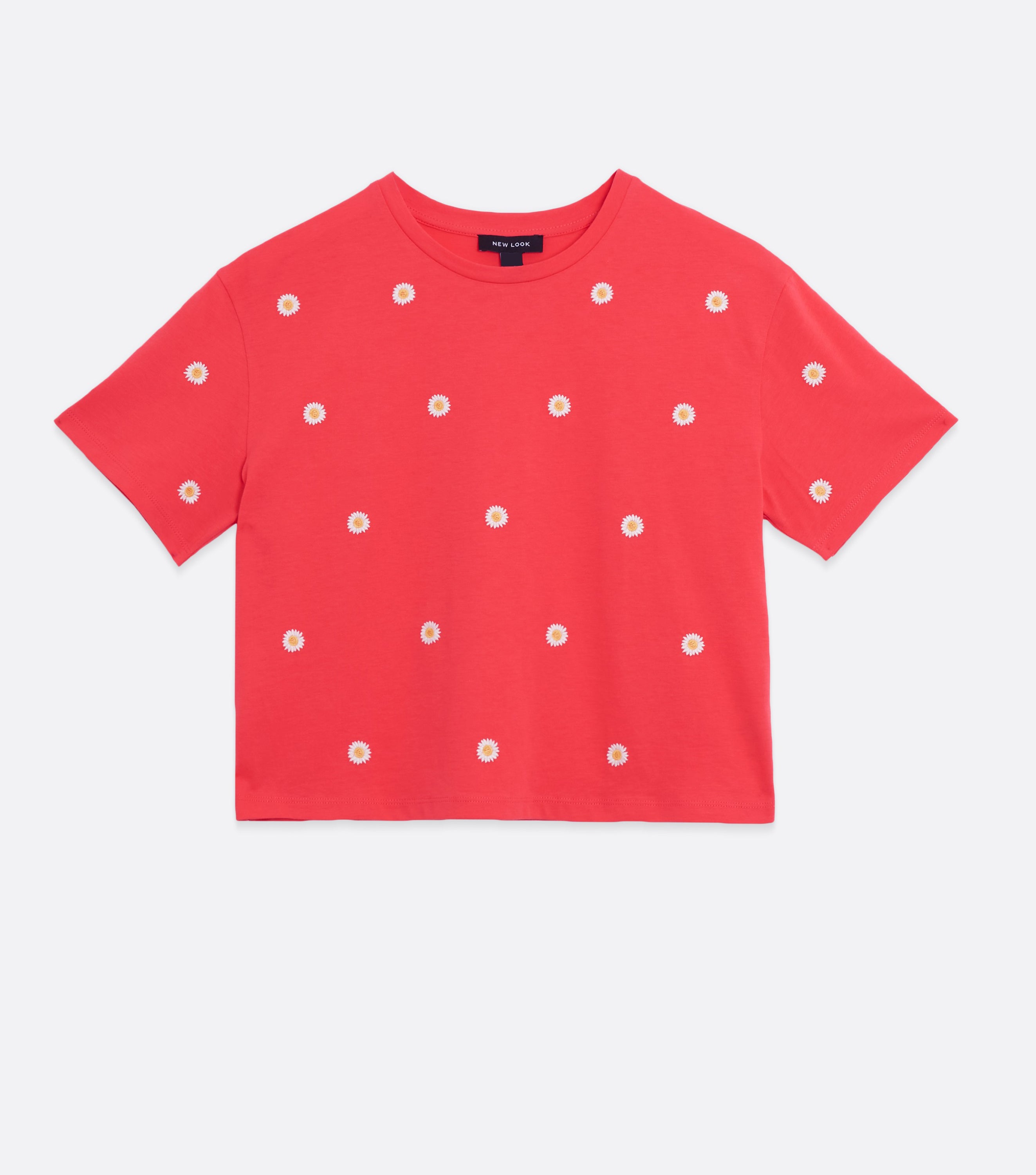 Red Floral Embroidered Boxy T-Shirt