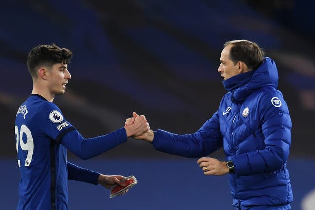 Chelsea midfielder Kai Havertz (left) with coach Thomas Tuchel