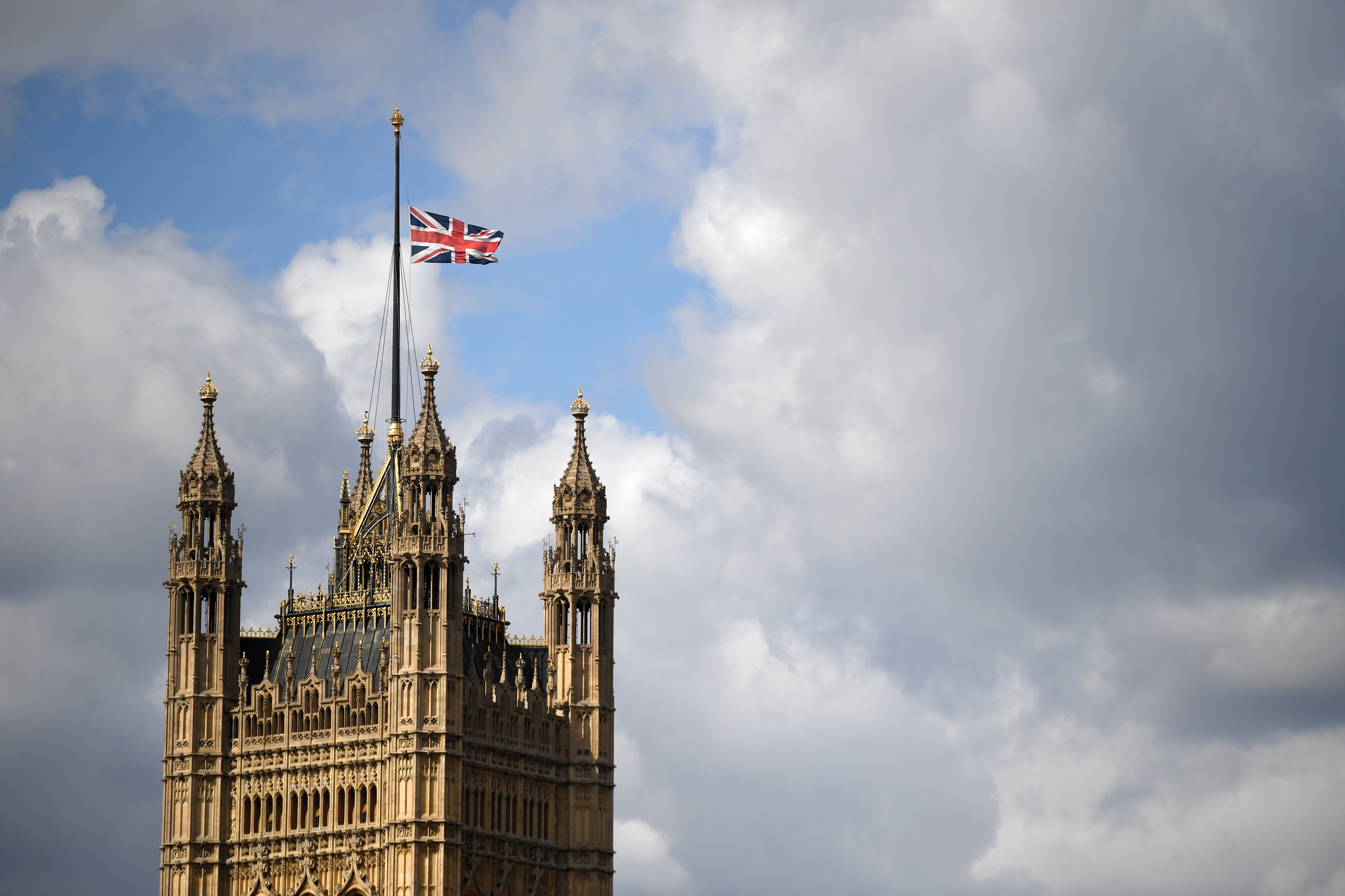 The flag is flown at half mast above the Houses of Parliament in observance of the death of Prince Philip