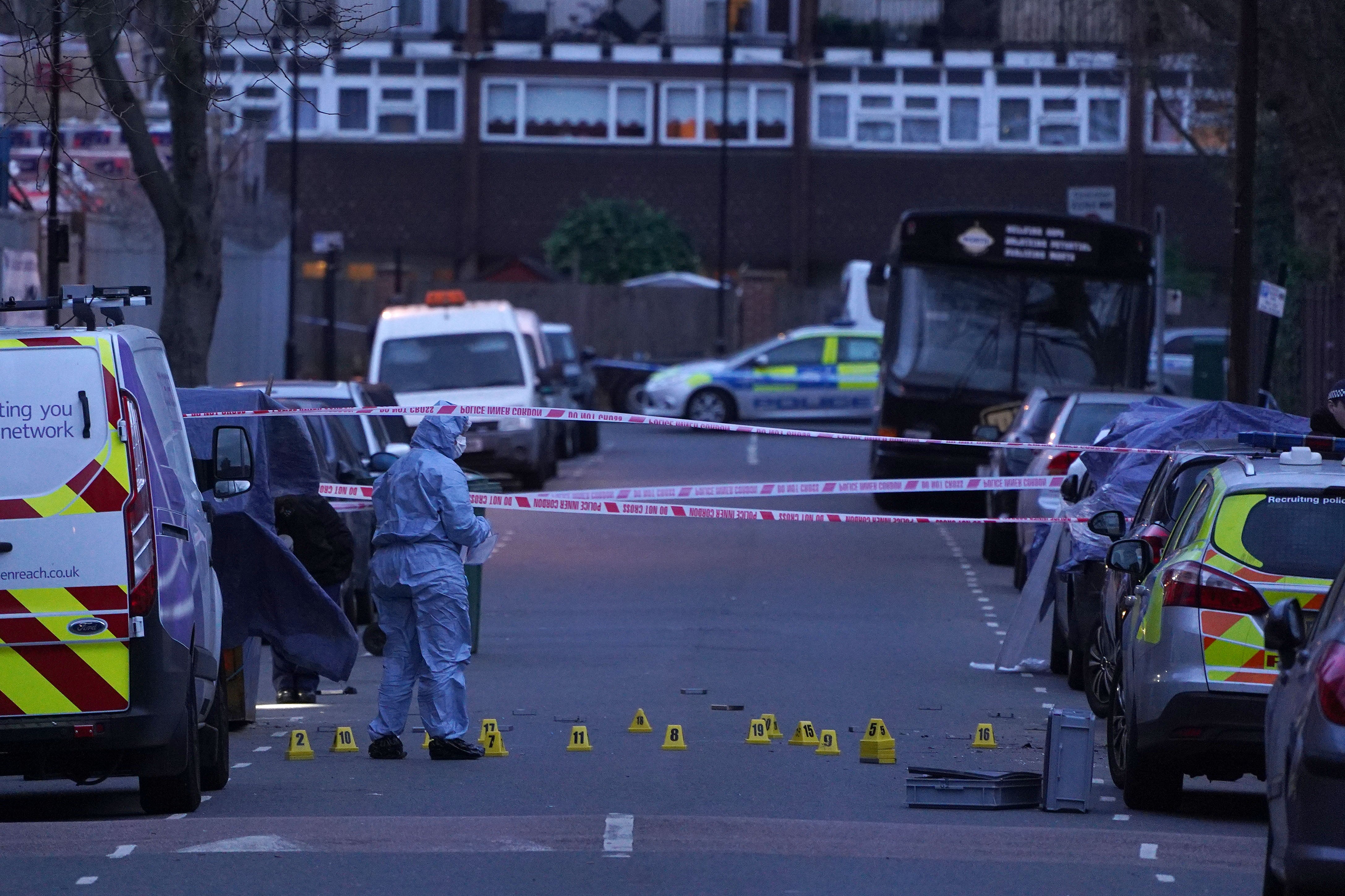 Police at the scene of the killing of 14-year-old Jayden Moodie, one of 62 Black murder victims in London in 2019