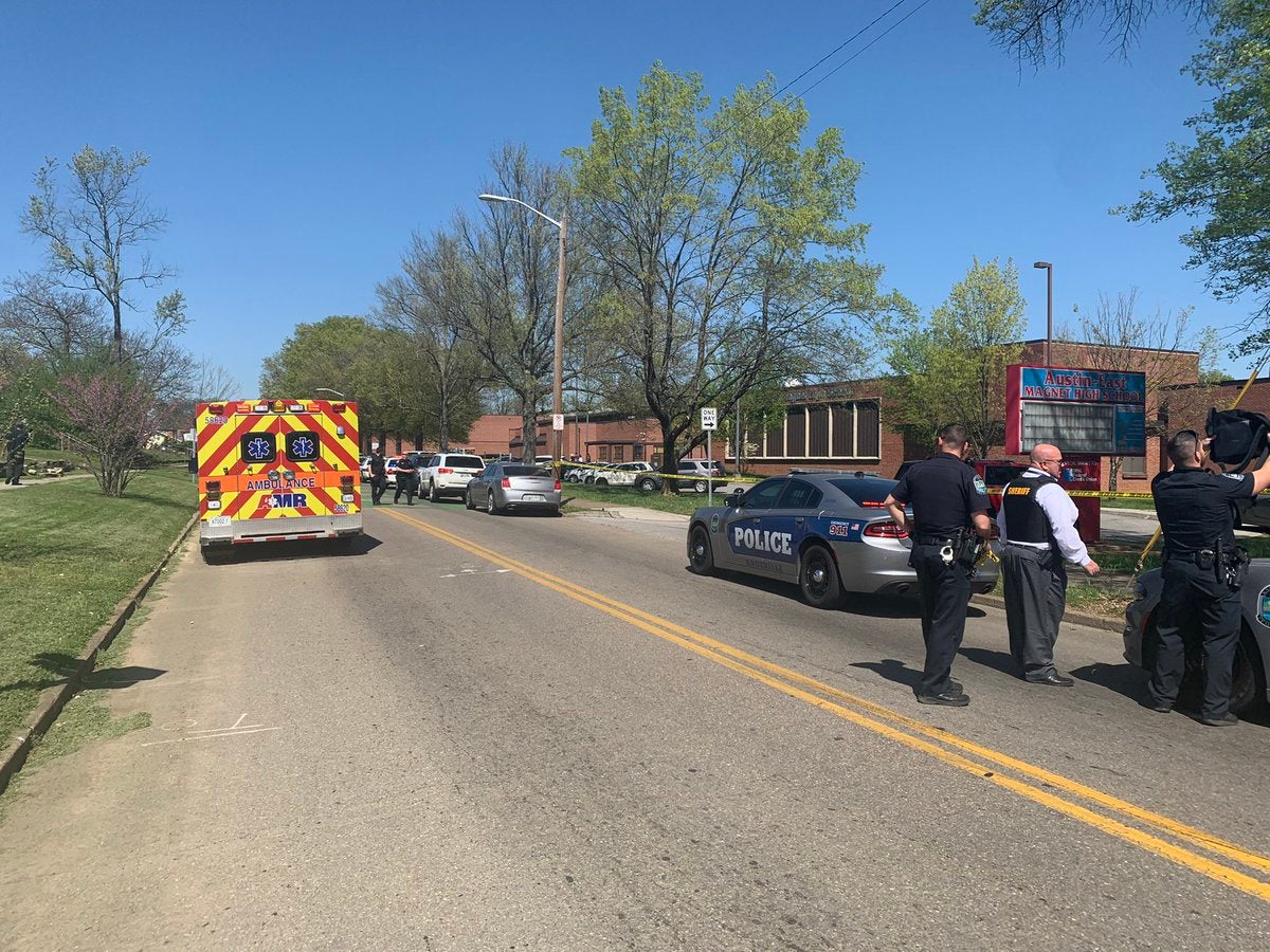 Knoxville Police on the scene of a shooting at Austin-East Magnet High School
